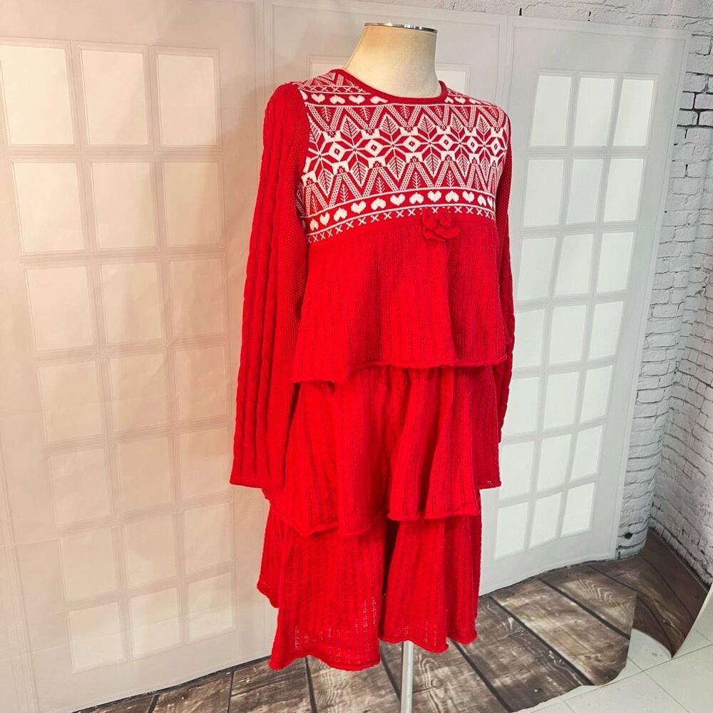 Hanna Anderson NWT knitting in Swedish red tiered holiday dress size 150 or girl - Picture 2 of 10